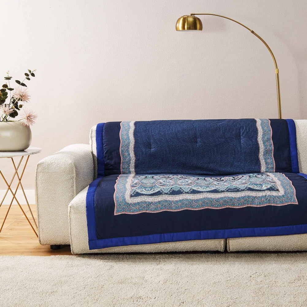 BASSETTI katoenen plaid SABBIONETA kleur BLAUW B3 maat 135X190 Dekbedden en dekbedden Naty Shop