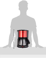 Subito Espressomachine met filter, glazen karaf, 10-15 kopjes, capaciteit 1,25 liter, automatische uitschakelfunctie, verwijderbaar filter, waterniveau-indicator, roestvrij staal, rood/zwart, FG360D