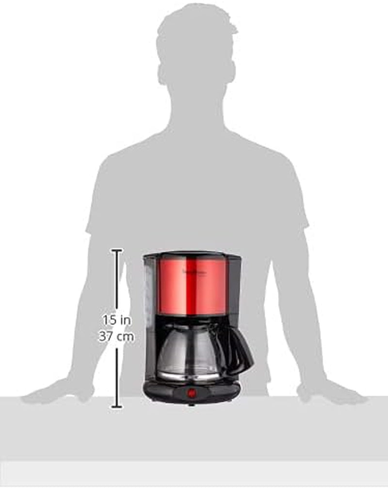 Subito Espressomachine met filter, glazen karaf, 10-15 kopjes, capaciteit 1,25 liter, automatische uitschakelfunctie, verwijderbaar filter, waterniveau-indicator, roestvrij staal, rood/zwart, FG360D