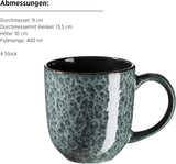 MÄSER 934110 Filippa serie, Keramisch servies voor 4 personen, Modern gecombineerd servies met 16-delig; Borden, schalen en kopjes met reactief glazuur in groen en zwart, Steengoed, Groen