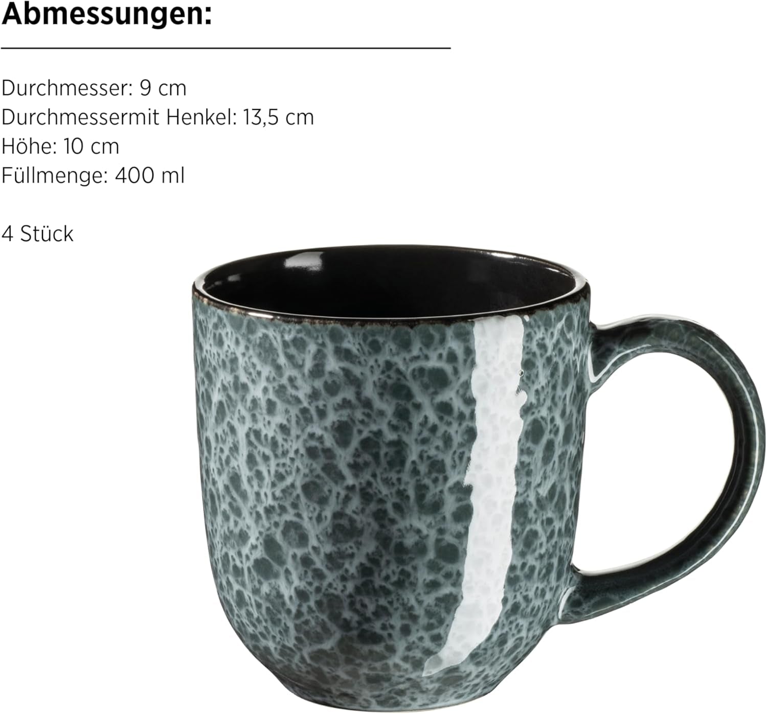 MÄSER 934110 Filippa serie, Keramisch servies voor 4 personen, Modern gecombineerd servies met 16-delig; Borden, schalen en kopjes met reactief glazuur in groen en zwart, Steengoed, Groen