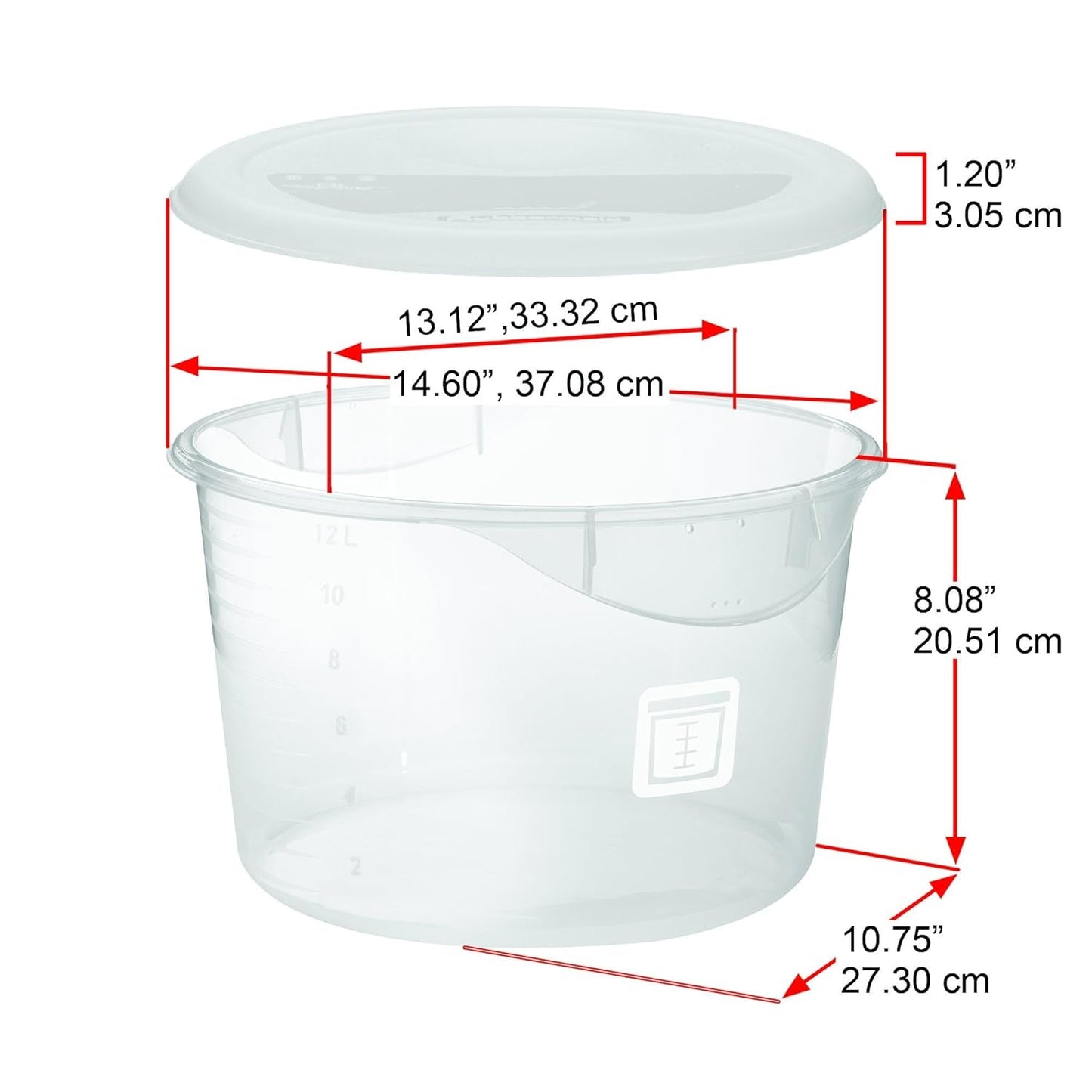 Deksel voor voedselbewaarbakken, rond, rood, 11,4 L Naty Shop voedselbewaardozen