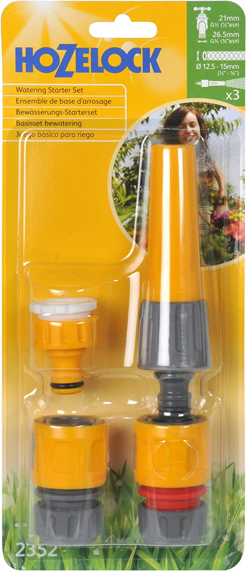 HOZELOCK - Klassieke sproeikopset Ø 12,5 - 15 mm (1/2"- 5/8"): Startset met alle benodigde aansluitingen, 1 sproeikop, ideaal voor alle irrigatiewerkzaamheden, 1 Aquastop-aansluiting [2352P0000]