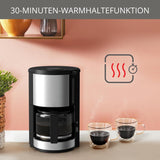 Krups KM3210 Pro Aroma Plus espressomachine, 10 kopjes, 1,25 l, 30 minuten warm houden, zichtbaar waterniveauvenster, antidruppelsysteem, zwart met roestvrijstalen toepassingen