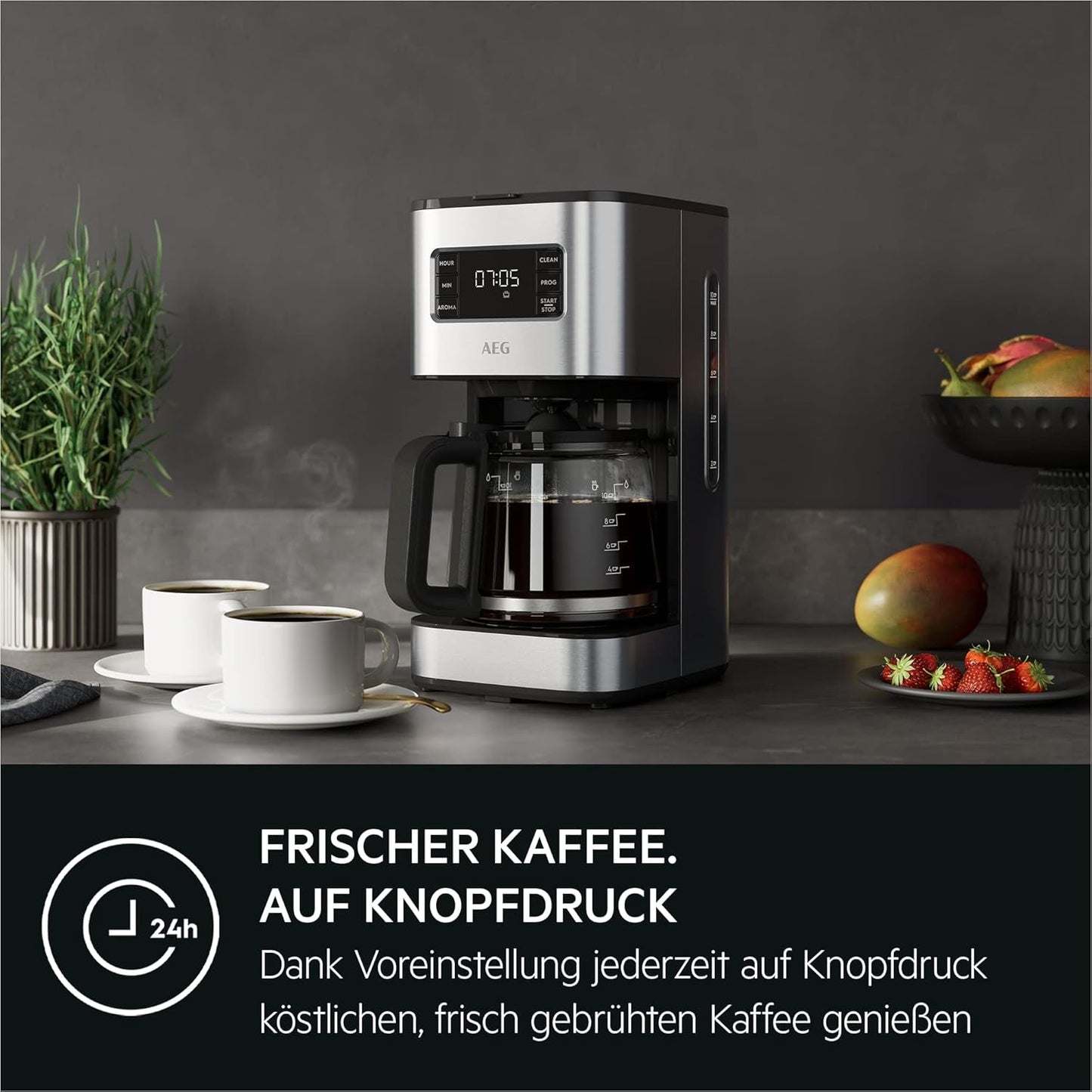 AEG Deli 5 espressomachine, 1,5 l, programmeerbare timer, warmhoudfunctie, veiligheidsstop, waterniveau-indicator, optimale dosering, antidruppelfunctie, RVS, CM5-1-6ST