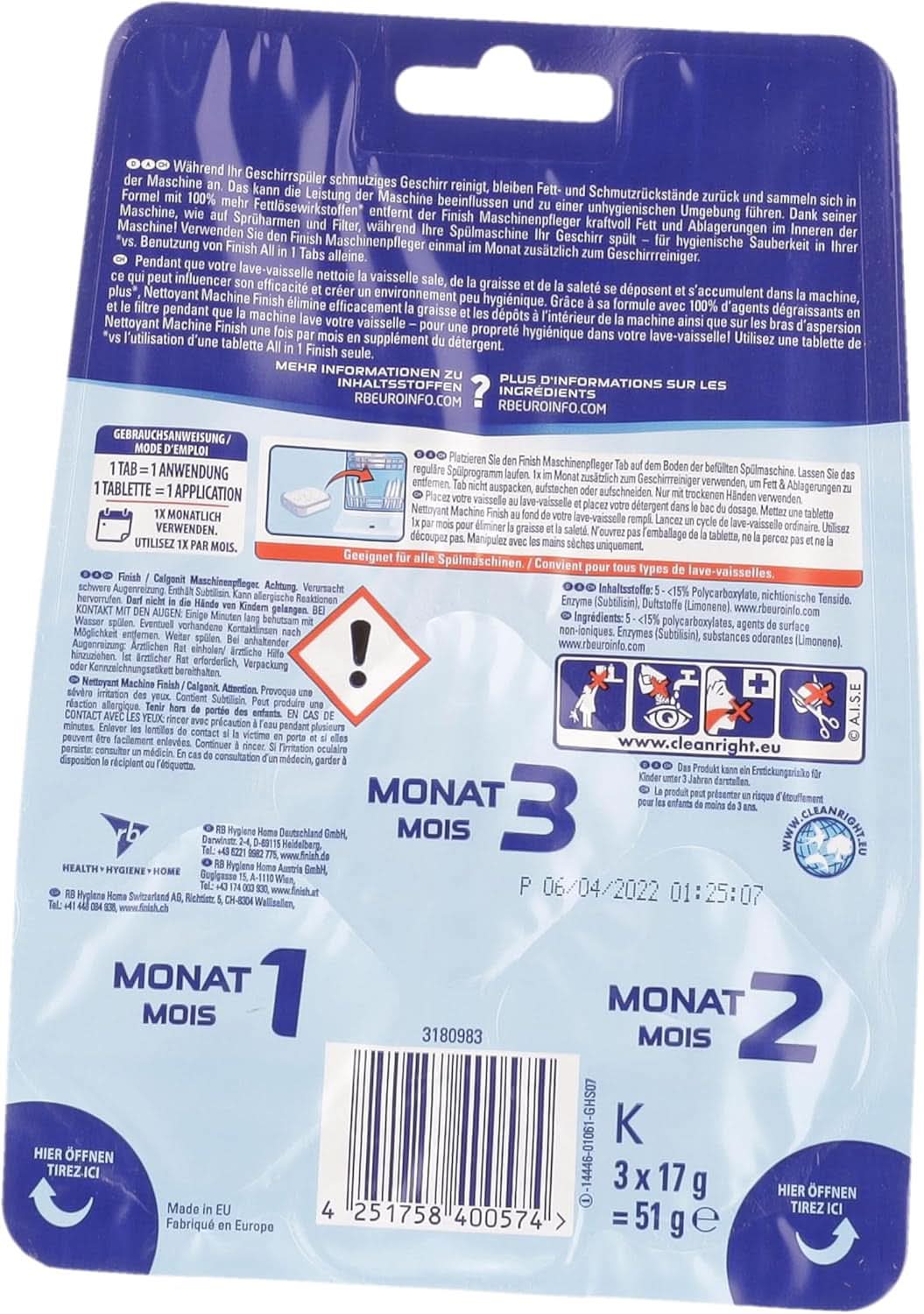 Finish Machinereiniger Tabs - Vaatwastabletten tegen vuil en vet in de vaatwasser, 3 tabletten Naty Shop