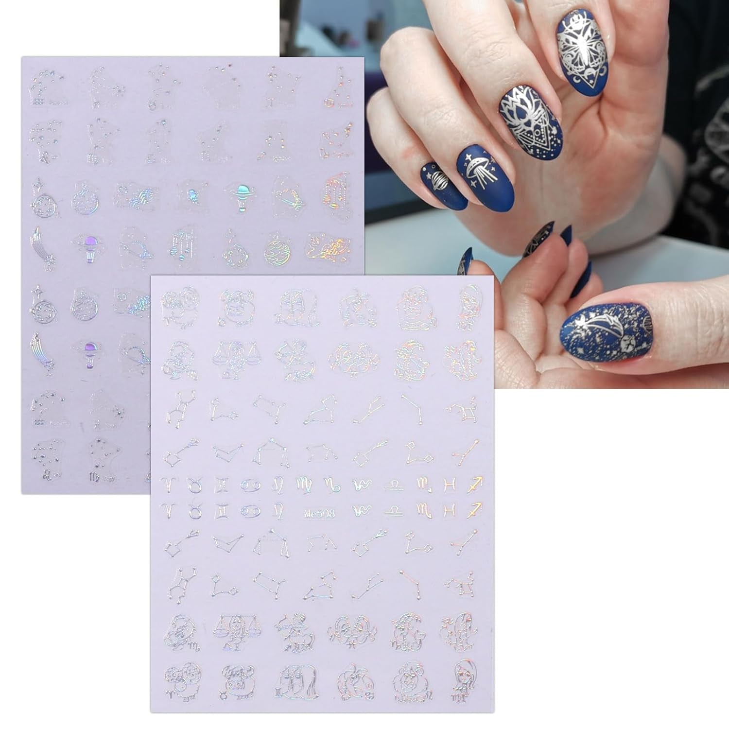 JMEOWIO Nagelsticker Mond Stern Schlange 10 Blatt Nail Art Sticker Selbstklebend Nagelaufkleber Aurora Decoratie Nageldesign Zubehör