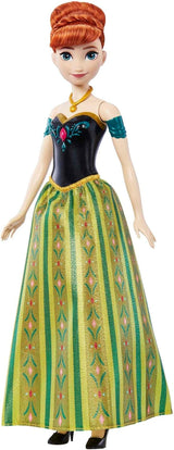 Mattel Disney Frozen zingende Anna-pop - fragment van een liedje van 30 seconden, klassieke kasteeloutfit, afneembare zachte rok, kambaar haar, voor kinderen vanaf 3 jaar, Duitse versie, HMG41