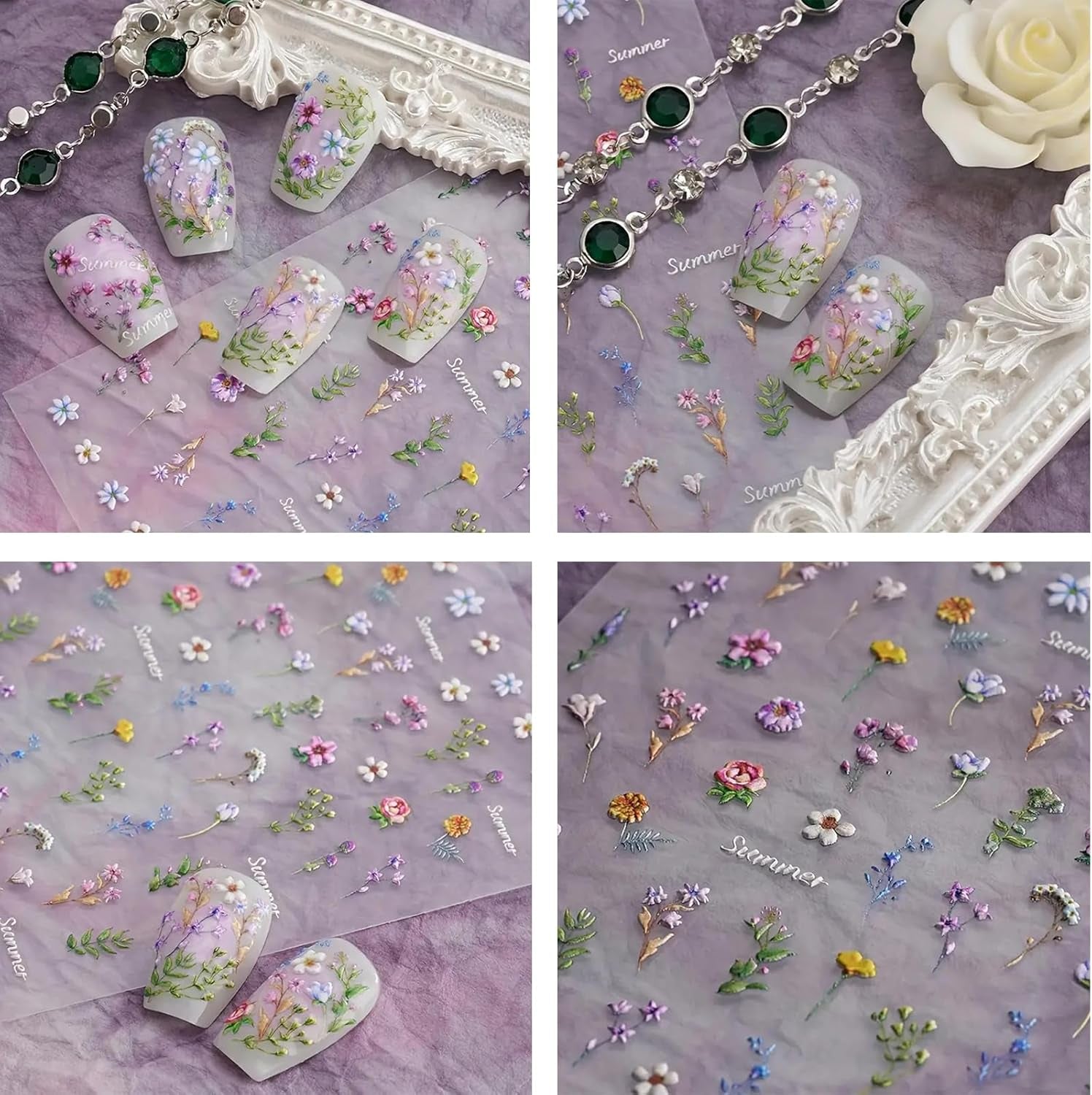 Nagelsticker Set - Selbstklebende nagelsticker, Nageldesign Zubehör, Nail Art, Nagelaufkleber Für Fingernägel, Blumen Nagelsticker, Nagel Deko