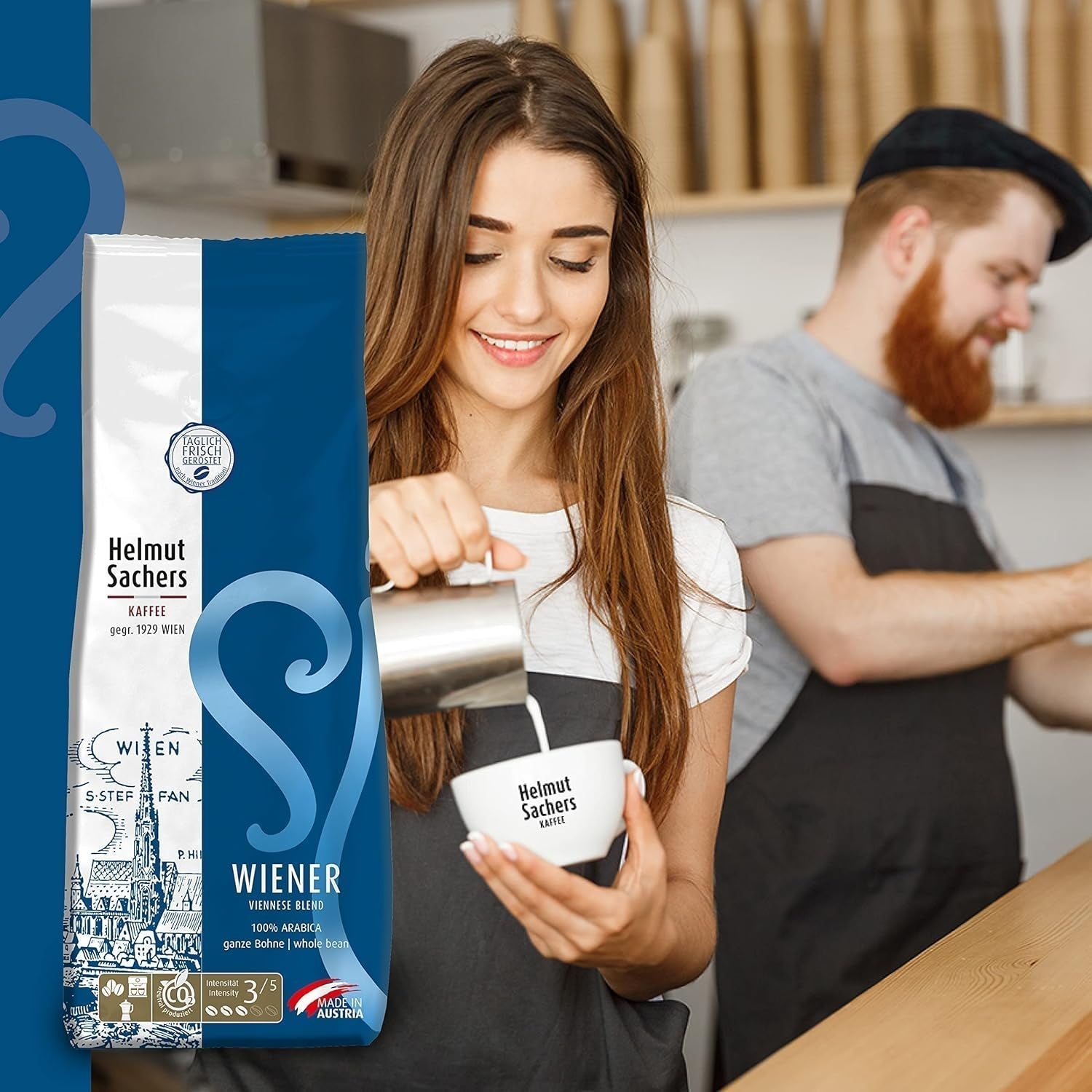 Helmut Sachers Kaffee - Weense melange, sterkte 3/5, 100% Arabica, hele koffiebonen, 6 X 500G Naty Shop