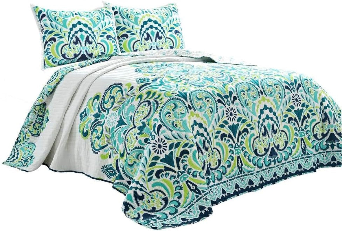 Lush Decor Clara dekbed, katoen, turquoise en mandarijn, Full/Queen Dekbedden en dekbedden Naty Shop Blauw/groen King size