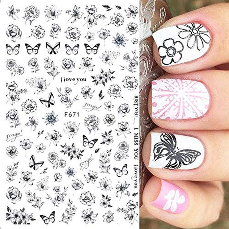 JMEOWIO Nagelsticker Schmetterling 8 Blätter Nagelaufkleber Selbstklebend Blau Schwarz Gold Schmetterling Nail Art Decoratie Nagel Design Zubehör
