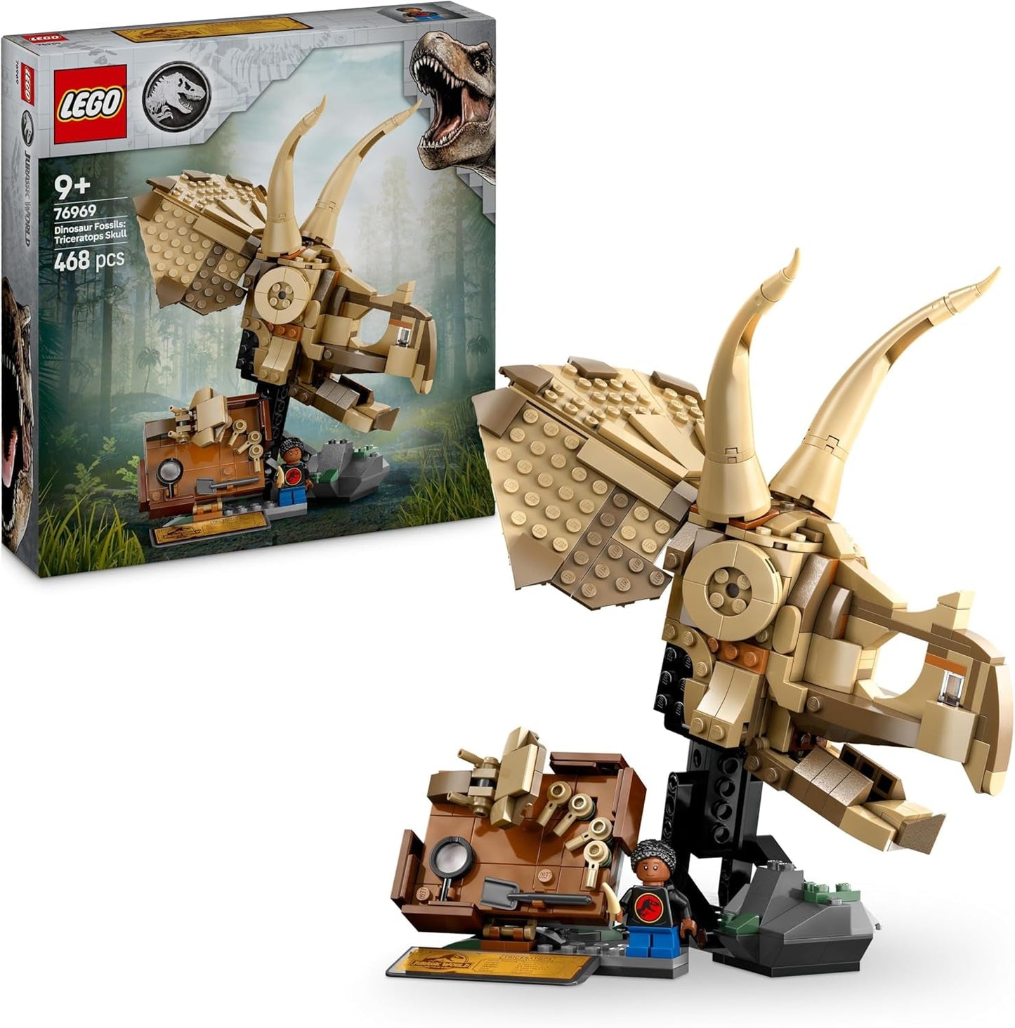LEGO Jurassic World Dinosaurusfossielen: Triceratops schedelmodel, dinosaurusspeelgoed voor jongens en meisjes van 9 jaar oud, cadeau voor kinderen en fans Jurassic World 76969 Bouwsets Bekijk de standaardtitel van LEGO Store