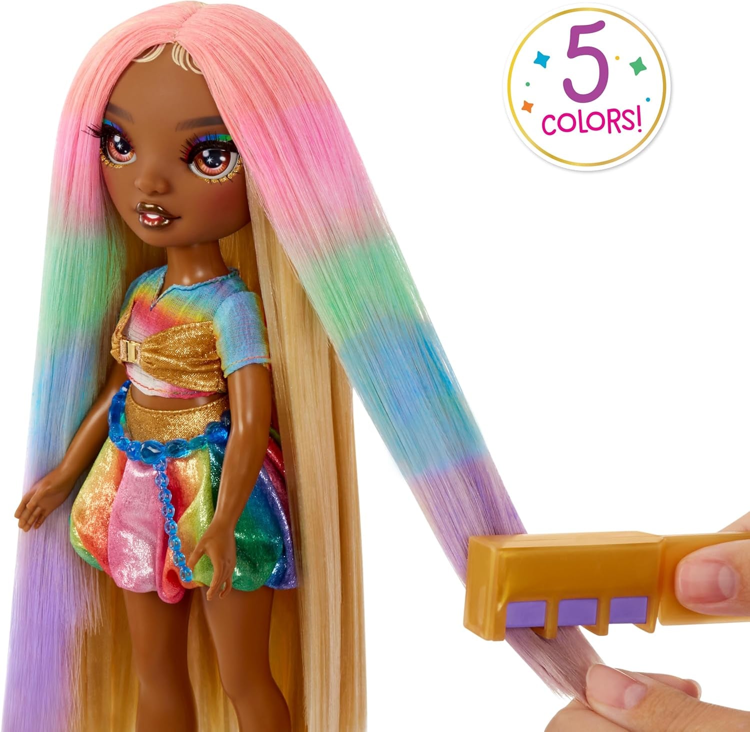 Rainbow High Haarkrijt & Stylingpop - Meline - 28 cm regenboog en goud wasbare haarkrijtpop, kleuren, stylen, spelen, uitspoelen en herhalen, voor kinderen van 4-12 jaar