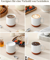 MALACASA koffiemokkenset, steengoed mokkenset van 350 ml voor 4 personen, moderne koffiemokken voor thee, sap, latte, cappuccino, warme chocolademelk. Vaatwasmachine- en magnetronbestendig, TARA serie, kaki wit