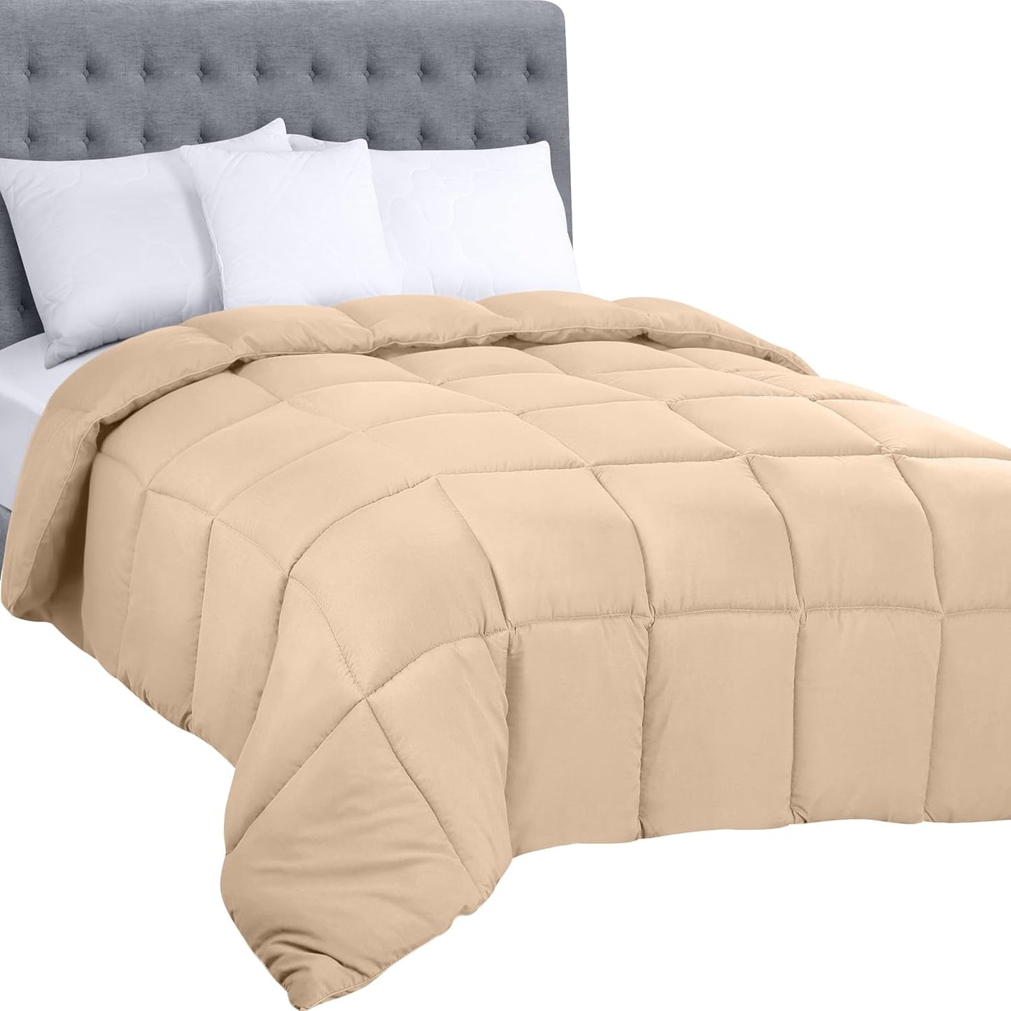 Utopia beddengoed dekbed voor het hele seizoen, 250 g/m2 pluche, gesiliconiseerde vezelvulling tweepersoonsbed, gestikt in doos (dubbel XL lichtgrijs) Naty Shop beige twin-dekbedden en dekbedden (1-pakket)