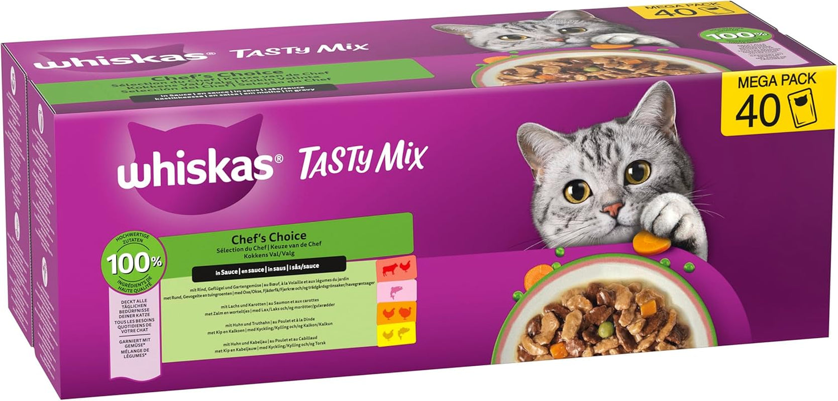 WHISKAS TASTY MIX Nassfutter in Saus voor Katzen 40 x 85g Chef's Choice