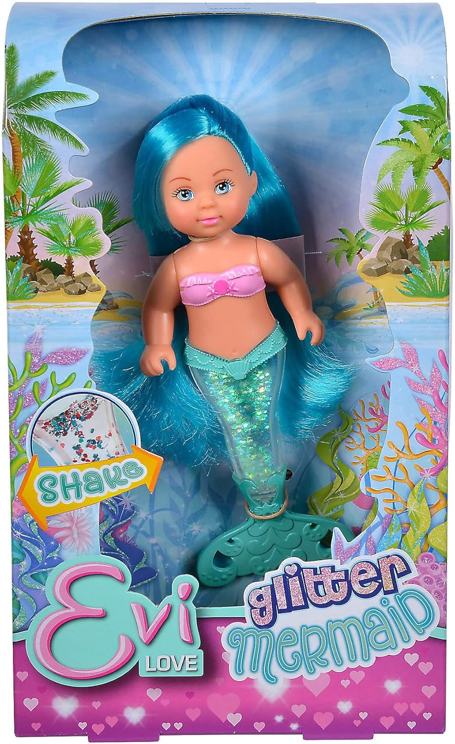 Simba 105733482 - Evi Love Glitter Zeemeermin, zeemeerminpop met een staartvin die oplicht als hij wordt geschud. Er wordt slechts EEN artikel verstrekt.