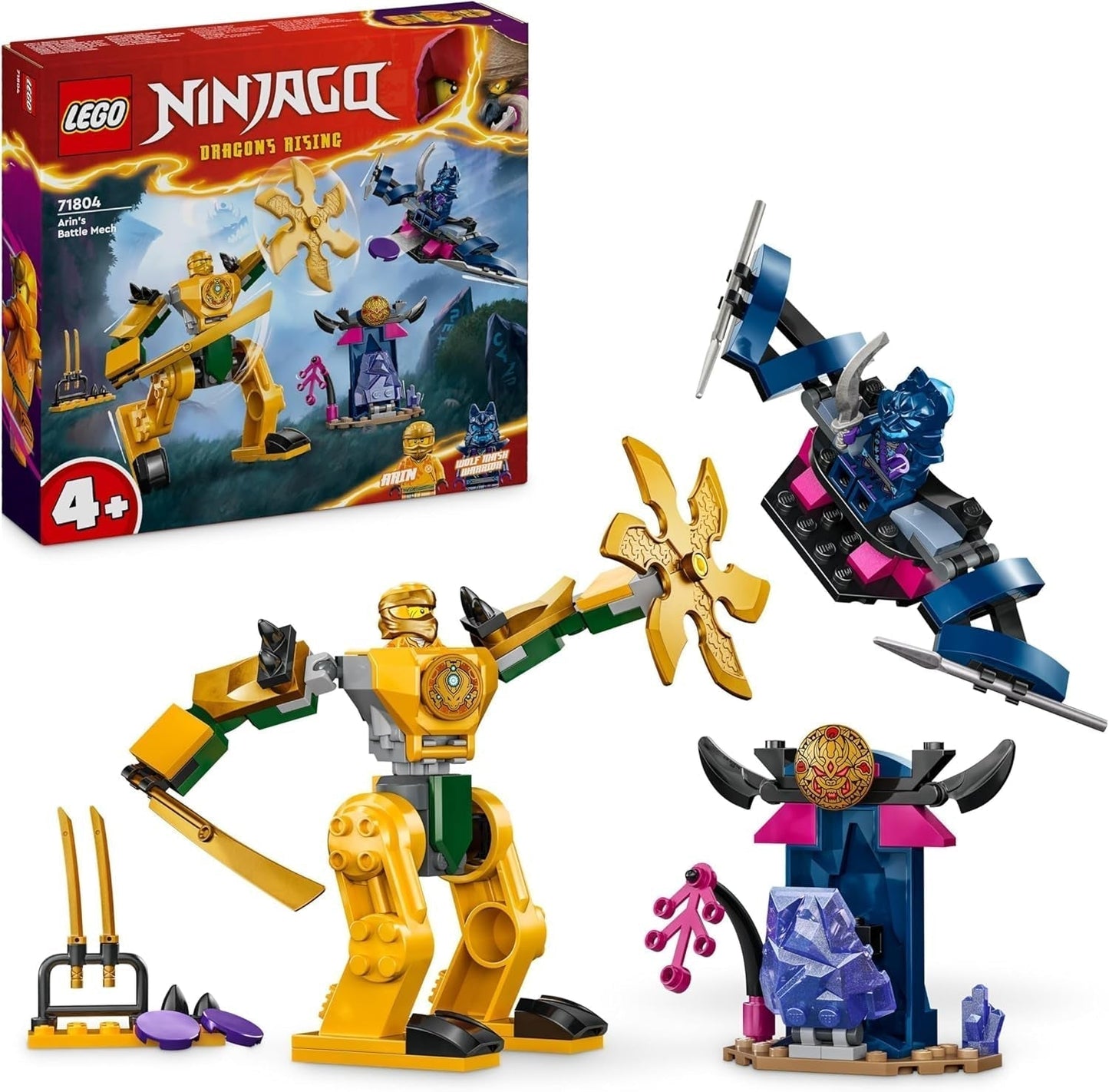LEGO NINJAGO Arins Strijdmecha, Ninjaspeelgoed voor kinderen vanaf 4 jaar Met figuren Incl. Els met mini-katana, actiefiguren en mechs, klein cadeautje voor jongens en meisjes 71804 Bouwsets Besuche den LEGO-Store Single