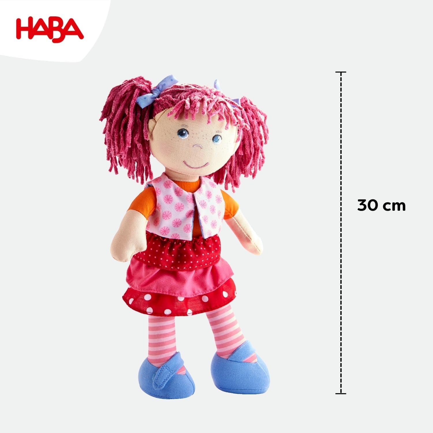 HABA Lily Lou pop - Zachte stoffen pop vanaf 18 maanden - 30 cm met kleding en haar - Ideaal speelkameraadje voor kleine kinderen - 1302842001