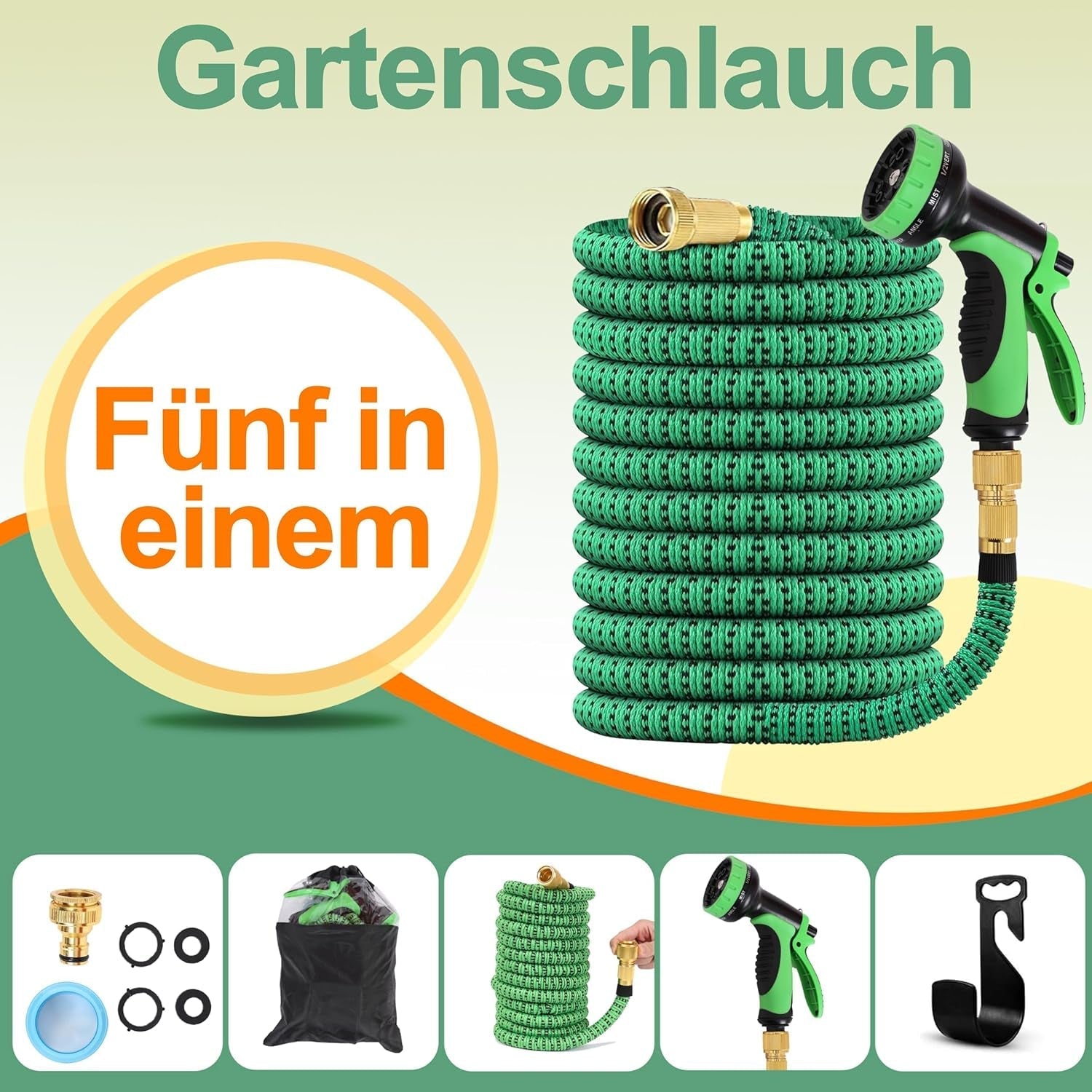 45 m uittrekbare tuinslang, automatisch intrekbare flexibele waterslang, 10 spuitpatronen, TPE 2500D, metalen connectoren, voor extra grote tuinen, landbouw, schoonmaak