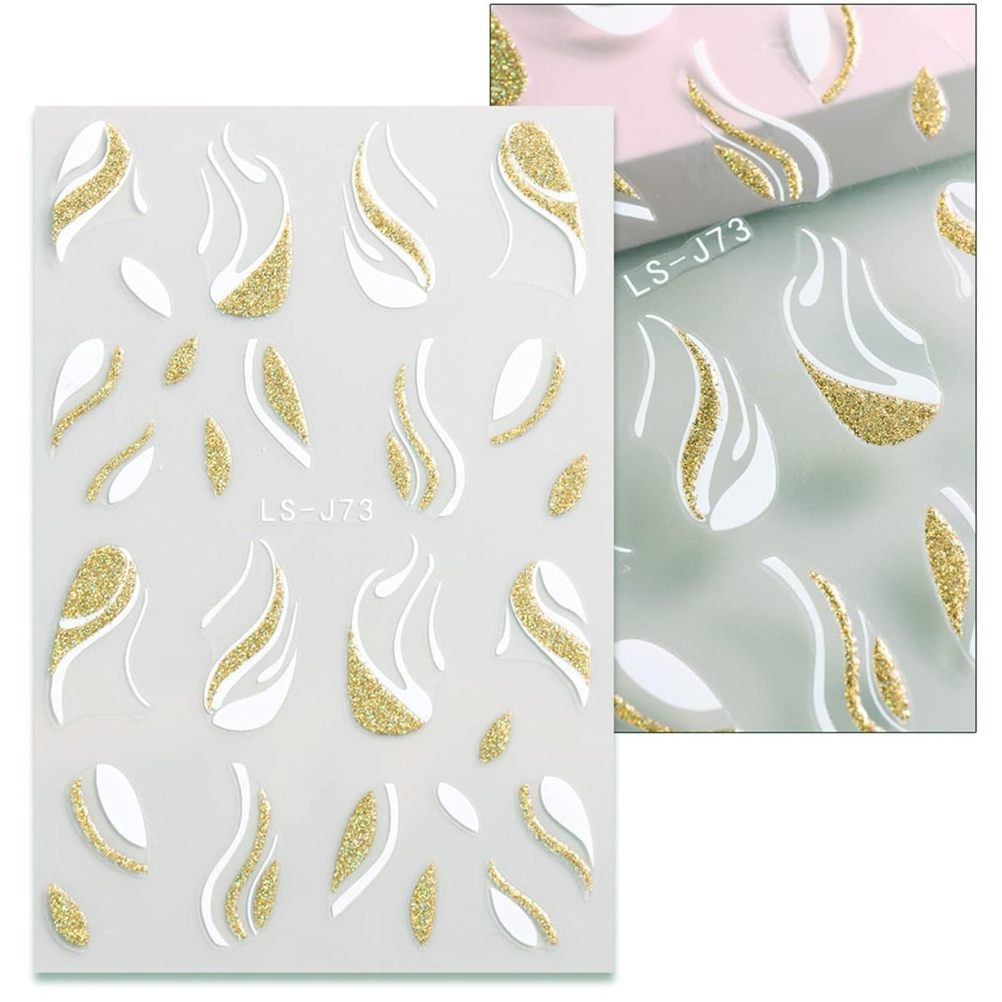 JMEOWIO Nagelsticker Französische Tipp 9 Blatt Nail Art Sticker Selbstklebend Nagelaufkleber Glitzer Wellenlinie Decoratie Nageldesign Zubehör