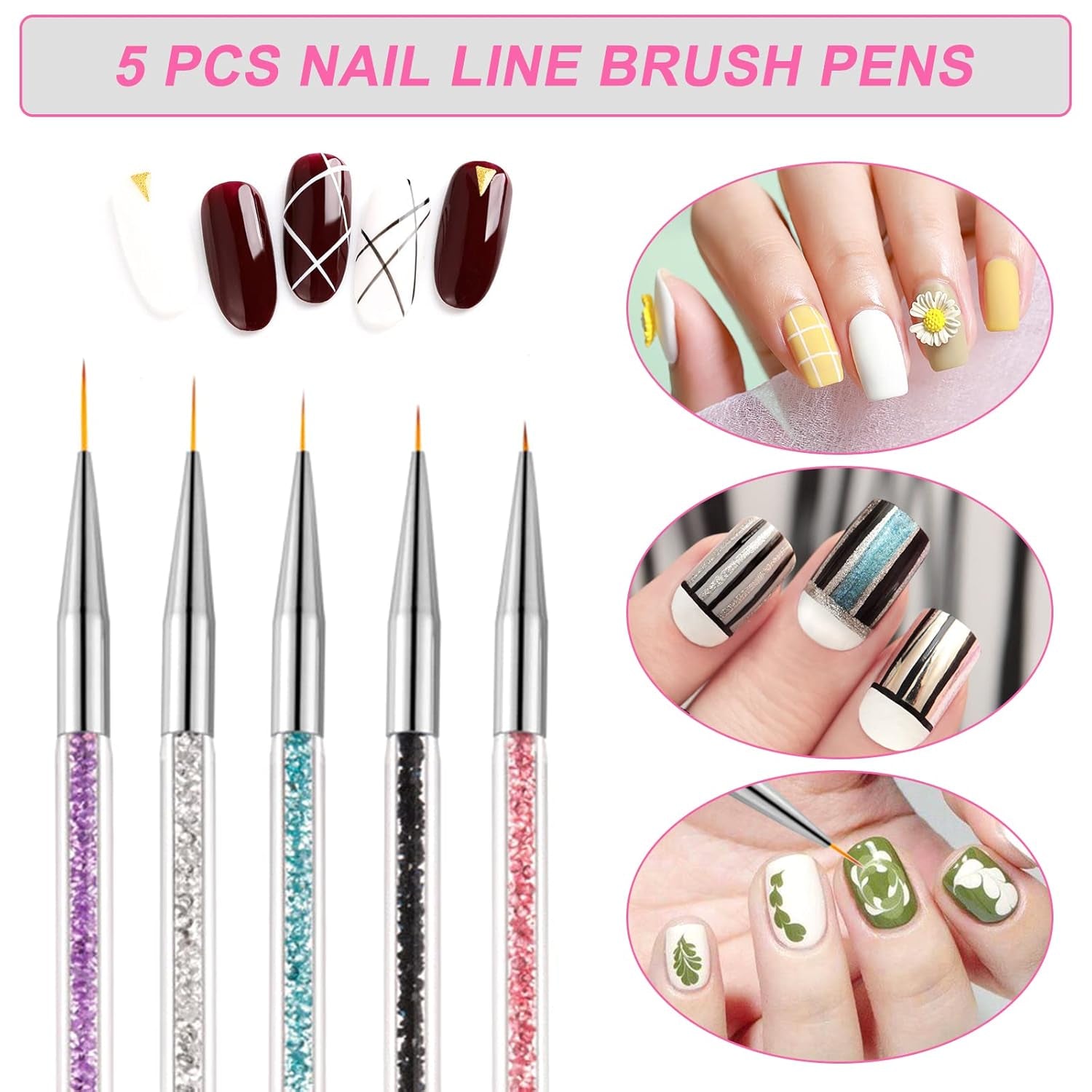 Sullarpek Nail Art Pinsel, 5 Stück Nageldesign Pinsel, Nail Art Dotting Tools, Nail Art Liner-Pinsel, Zum Herstellen Von Nagellack, Punktieren, Feinmalerei, DIY