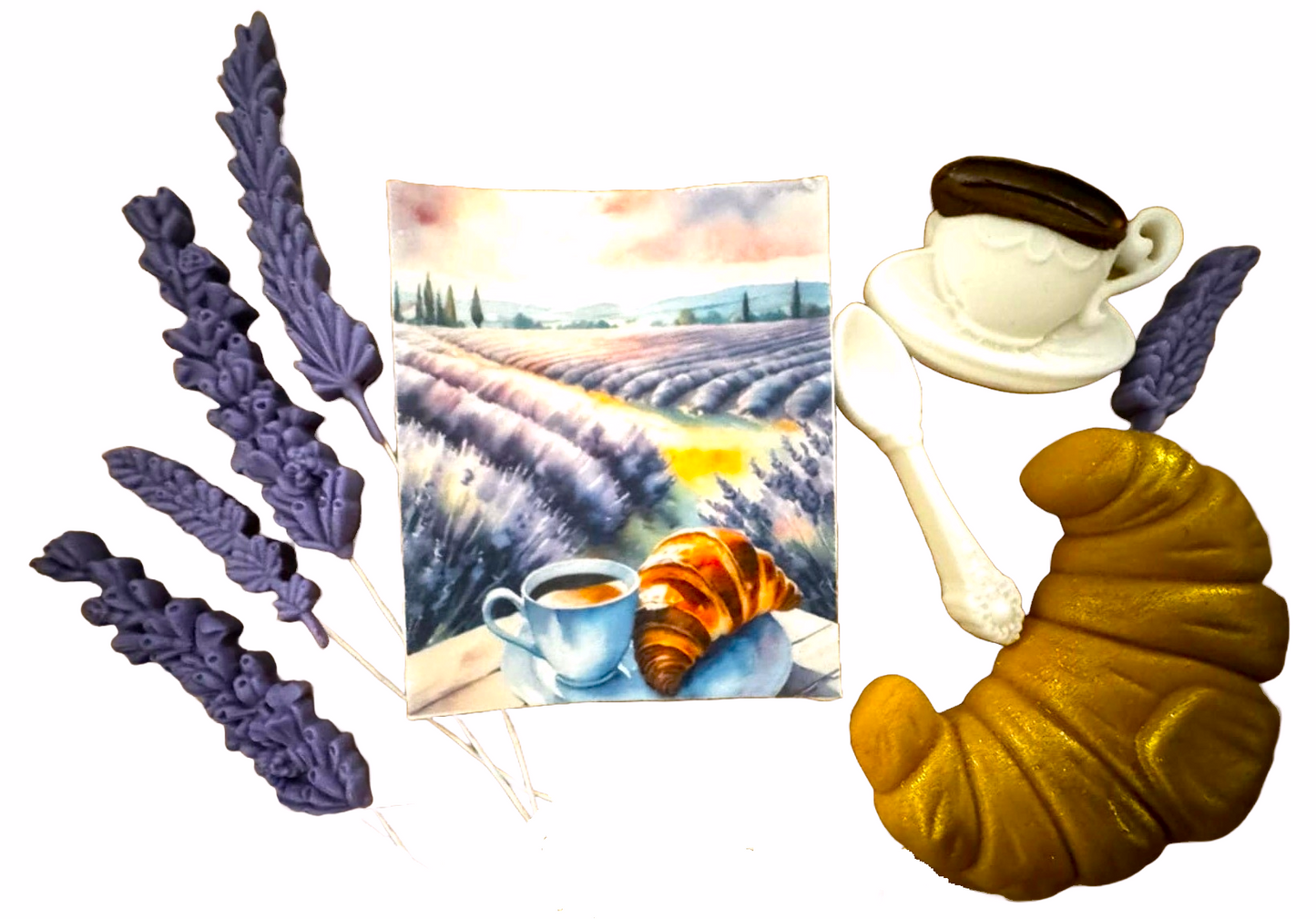 Set van 9 eetbare suikerpasta-decoraties, Lavendelsuikerpasta-decoraties Nati Shop