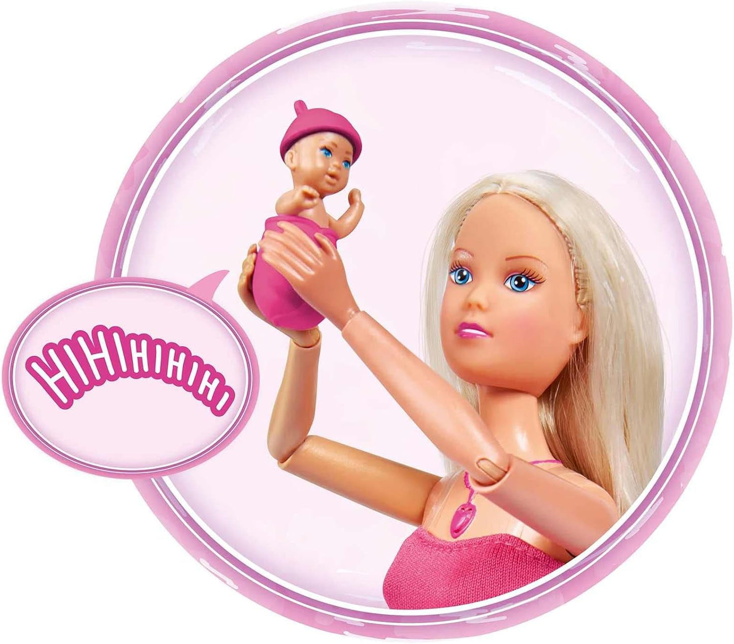 Simba 105733480 - Steffi Love babyrugzak, zwangere pop met baby en geweldige geluiden, babyaccessoires en draagzak, roze Naty Shop-poppen