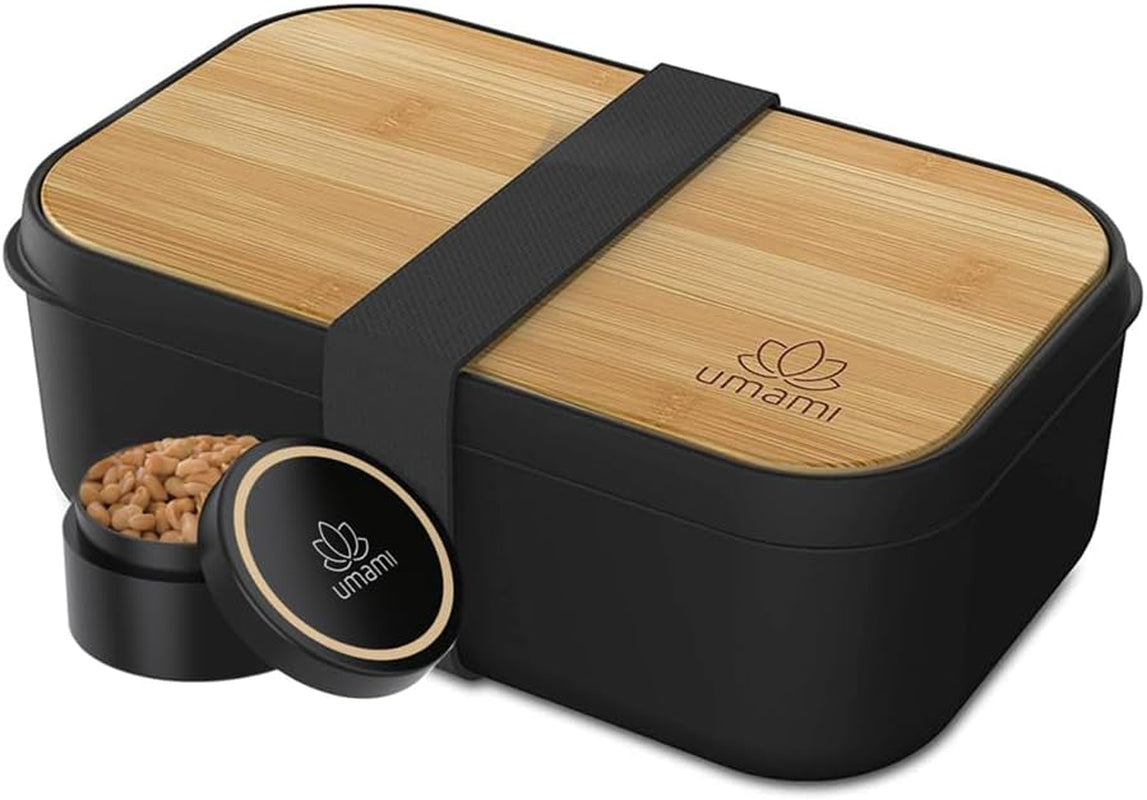 Umami lunchbox voor volwassenen, lekvrije stapelbare bentobox met 4 bestek en vakken, lunchbox voor volwassenen, saladecontainer voor onderweg, picknick-/kantoorlunchbox, houtskoolgrijs, 1500 ml