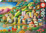 Educa - Puzzel 500 stukjes voor volwassenen | Kleurrijk dorp aan het meer Puzzel van 500 stukjes voor volwassenen en kinderen vanaf 11 jaar, landschapspuzzel, illustratie (19552) Puzzel Naty Shop Standaard titel