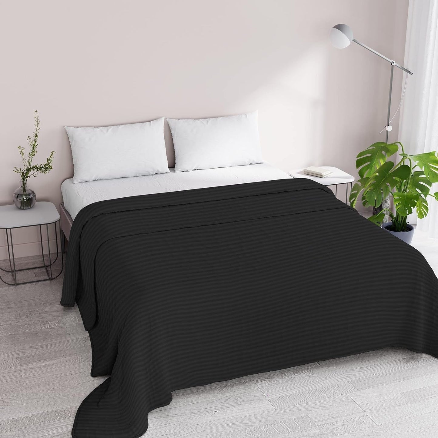 Zomerdekbed Satijn Strepen, polyester, crème, 260X250 Cm Quilts en quilts Naty Shop Zwart 260X250 Cm