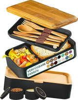 Umami lunchbox voor volwassenen, stapelbare bentobox met 4 bestek en vakken, lunchbox voor volwassenen, saladecontainer voor onderweg, picknick-/kantoorlunchbox, houtskoolgrijs, 1500 ml Naty Shop voedselbewaardozen zwart bruin L - 1200 ml