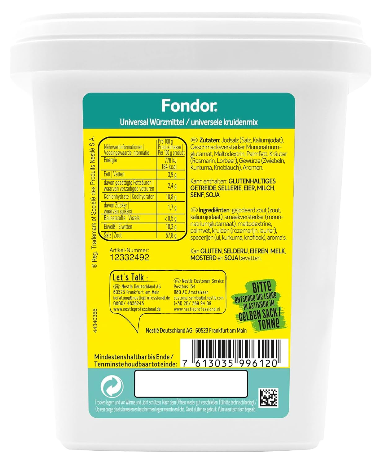 Maggi Professional Fondor Universal-Würzmittel o.k.A., veganistische Würzmischung, 1er-pakket (1 x 900g Gastro Box)