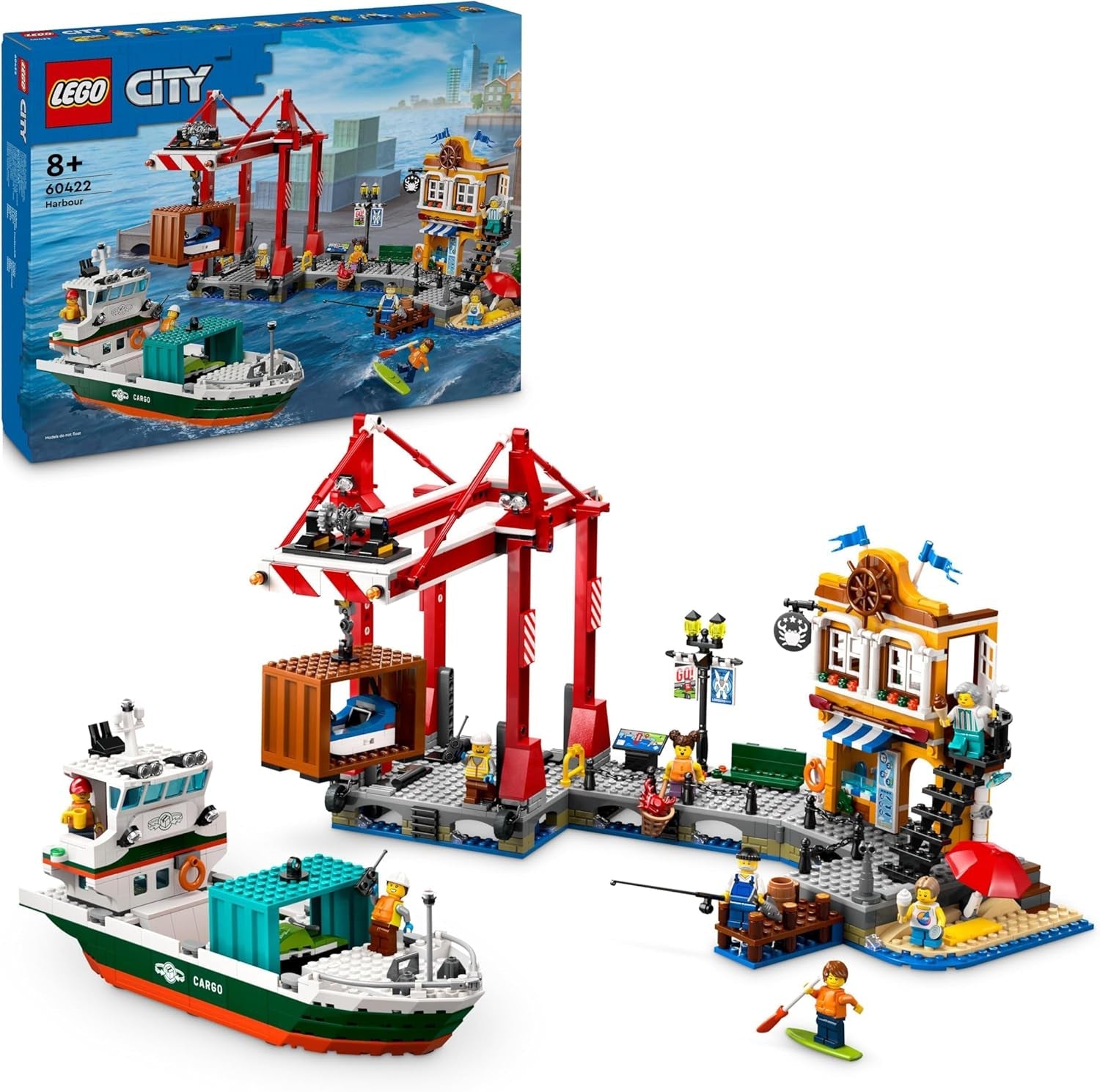 LEGO City haven met vrachtschip, bouwspeelgoed voor jongens en meisjes vanaf 8 jaar, cadeau-idee voor kinderen, containerkraan, speelgoedschip en 8 minifiguren 60422 Bouwsets Besuche den LEGO-Store Standaard titel