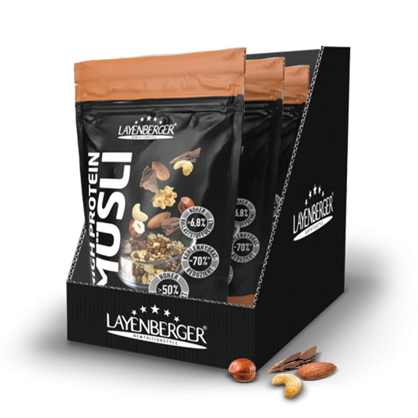 Layenberger 3K eiwitrijke muesli, 50% eiweiß en 18% kolenhydraat - enkel pakket (1X 390 G) - Schoko-Nuss Cereale Naty Shop 1,17 kg (1Er-pakket) Schoko-Nuss