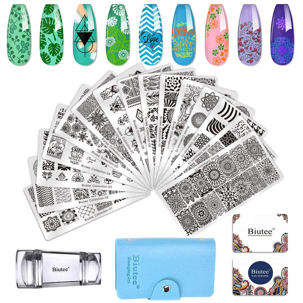 Biutee Nail Stamper 30-delige nagelstempelset nagelsjabloon nagelstempel dieren bloemen afbeeldingen nagelstempelplaat met 2 stempels 2 schrapers nageldesign accessoires Franse nagelstempel