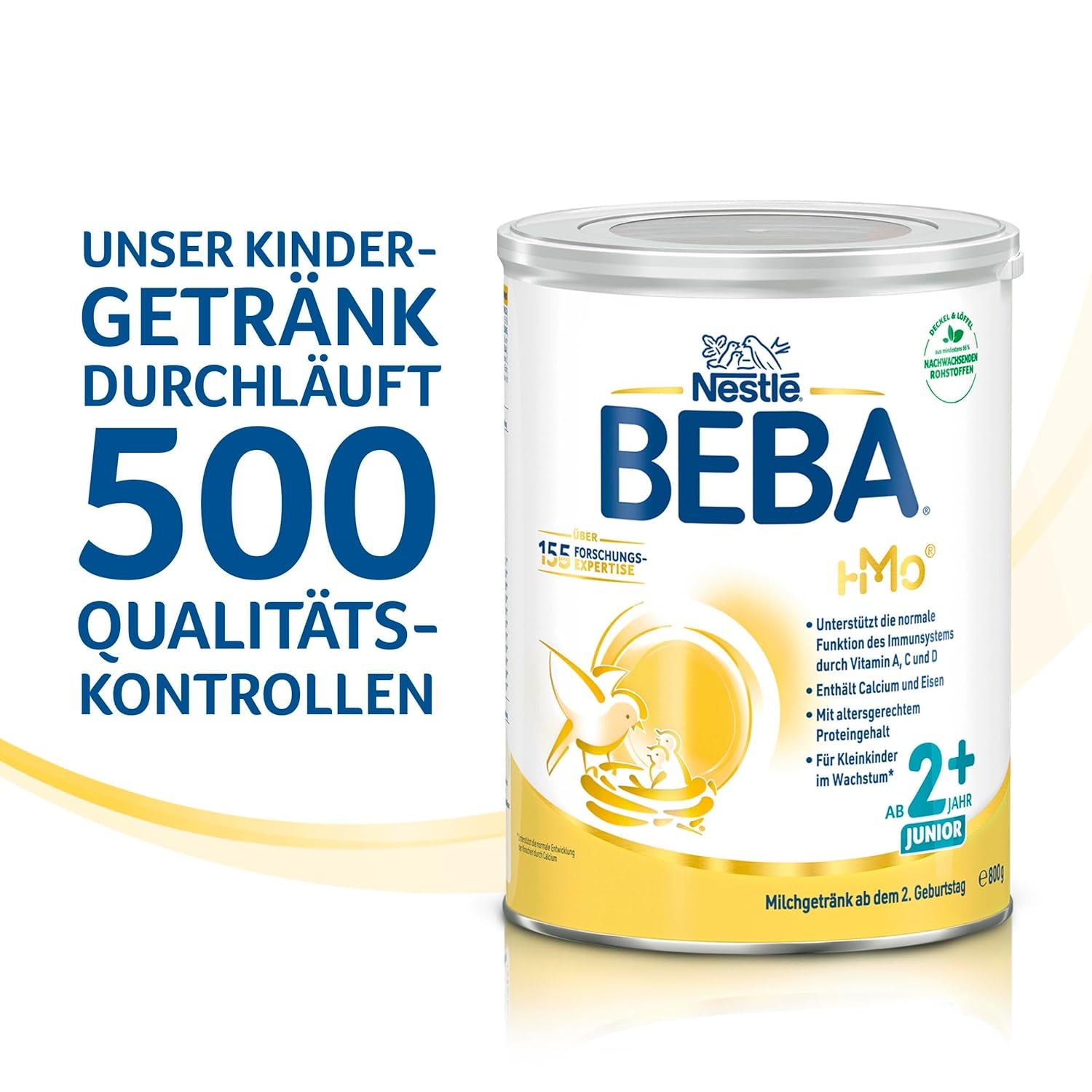 BEBA Junior 2+ melkdrank vanaf 2 jaar, Met HMO, Aan de leeftijd aangepast eiwitgehalte, Alleen lactose, Geen palmolie, Geen visolie, Peutervoeding, Babymelkpoeder, Verpakking van 6 (6 x 800 g)