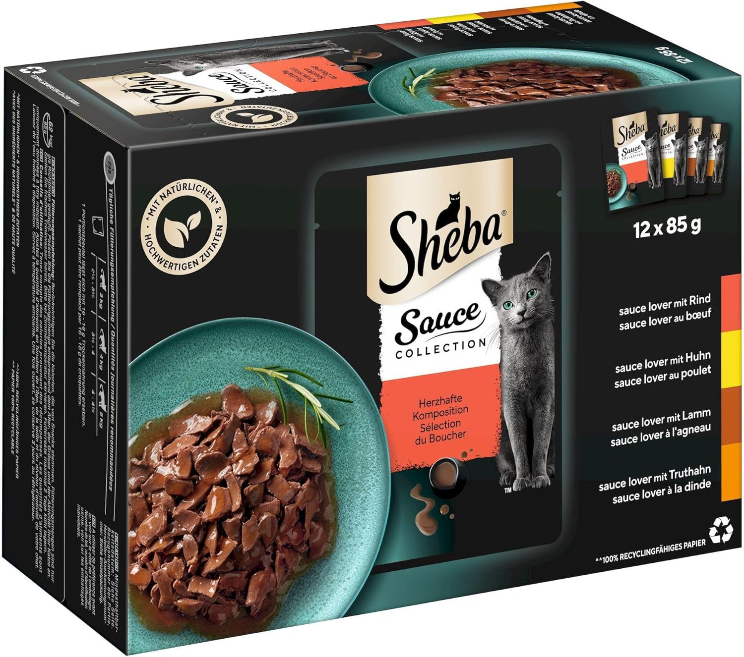 Sheba Sauce Collection Natvoer voor katten, geportioneerde zakjes, zout multipack, 4x12x85g