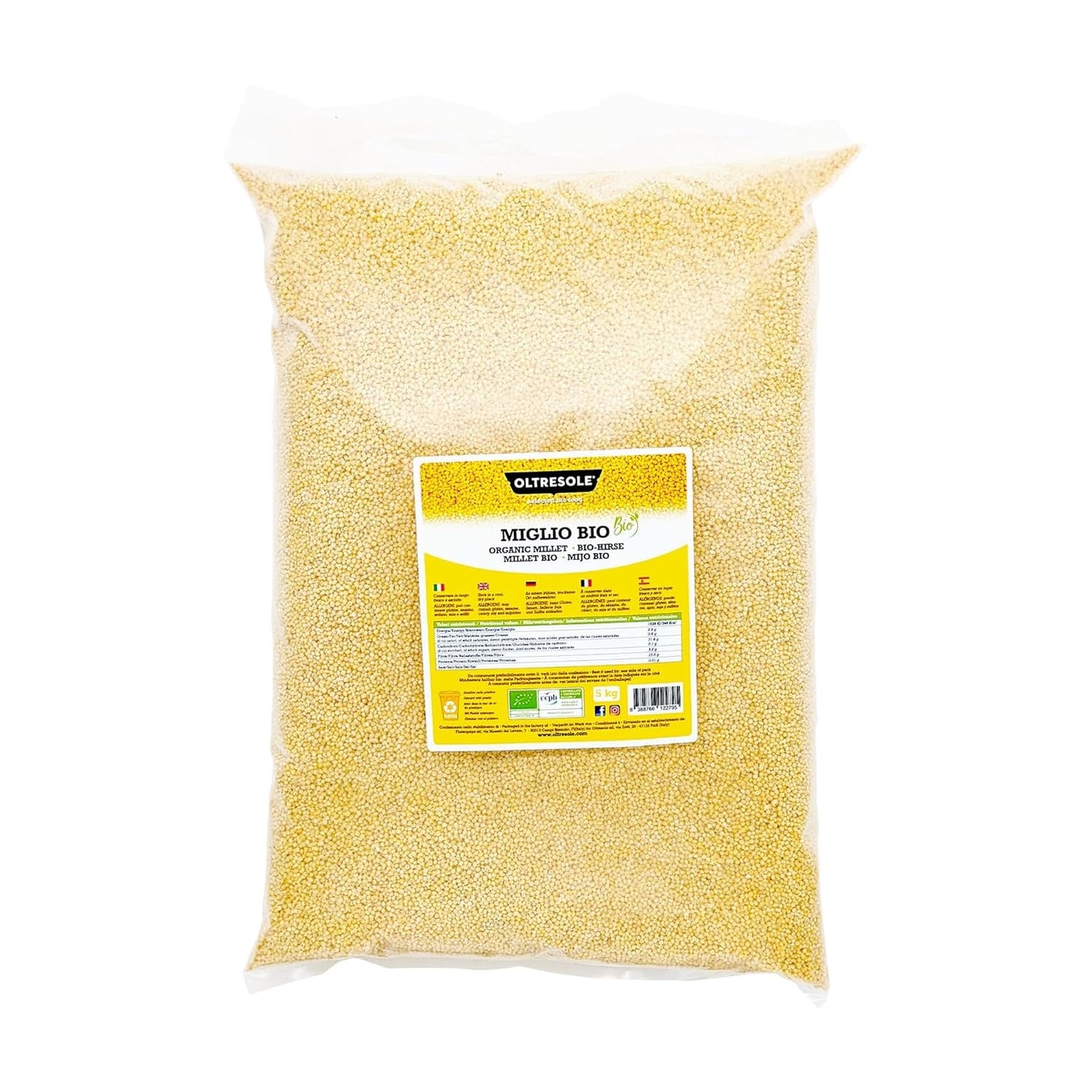Biologische gierst 1 kg, biologische granen rijk aan vezels en mineralen, gele gierstkorrels voor consumptie, ideaal pakket voor het gezin