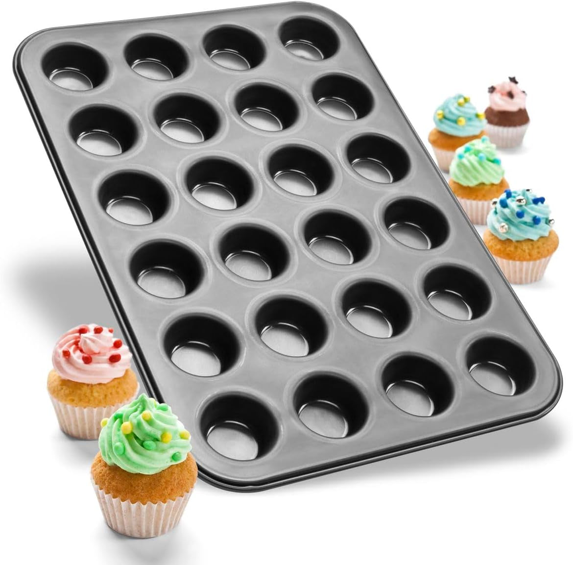 Zenker 6541 Zwart Metallic 24Er Mini-Muffinform – Antihaftbeschichte Für Perfekte Mini-Muffins, Ø 4,5 Cm, ​​Made in Germany Vormen en bakplaten Naty Shop