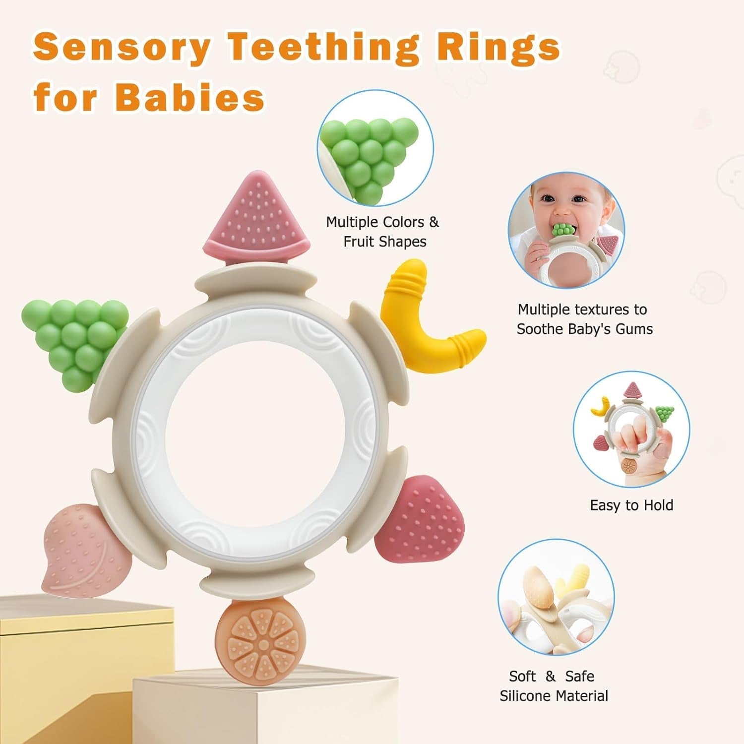 Baby Bijtring Zintuiglijk Speelgoed voor 0 3 6 7 8 9 10 12 Maanden Baby Tandjeshulpmiddel voor pasgeborenen 3 6 12 18 Maanden Jongens Meisjes Paascadeaus voor Babyshower Feest Bruin