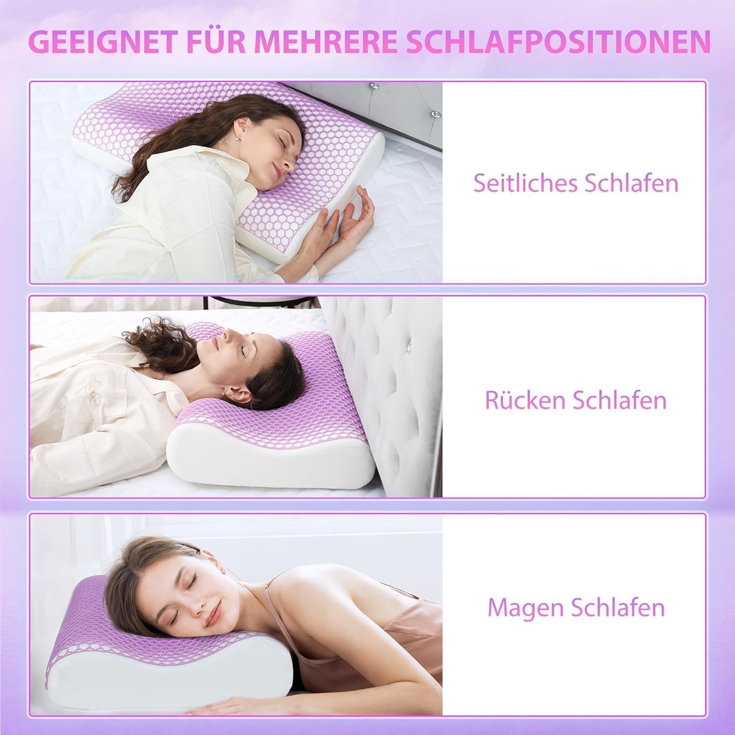 HOMCOM Memory Foam Kussen Neksteunkussen met afneembare hoes 2 Hoogte Ergonomisch 2S Responsief nekkussen voor verschillende slaapposities 60x40cm Crème Wit