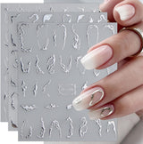 JMEOWIO Nagelsticker Marmor Linie 9 Blatt Nail Art Sticker Selbstklebend Nagelaufkleber Silver Bunt Decoratie Nageldesign Zubehör