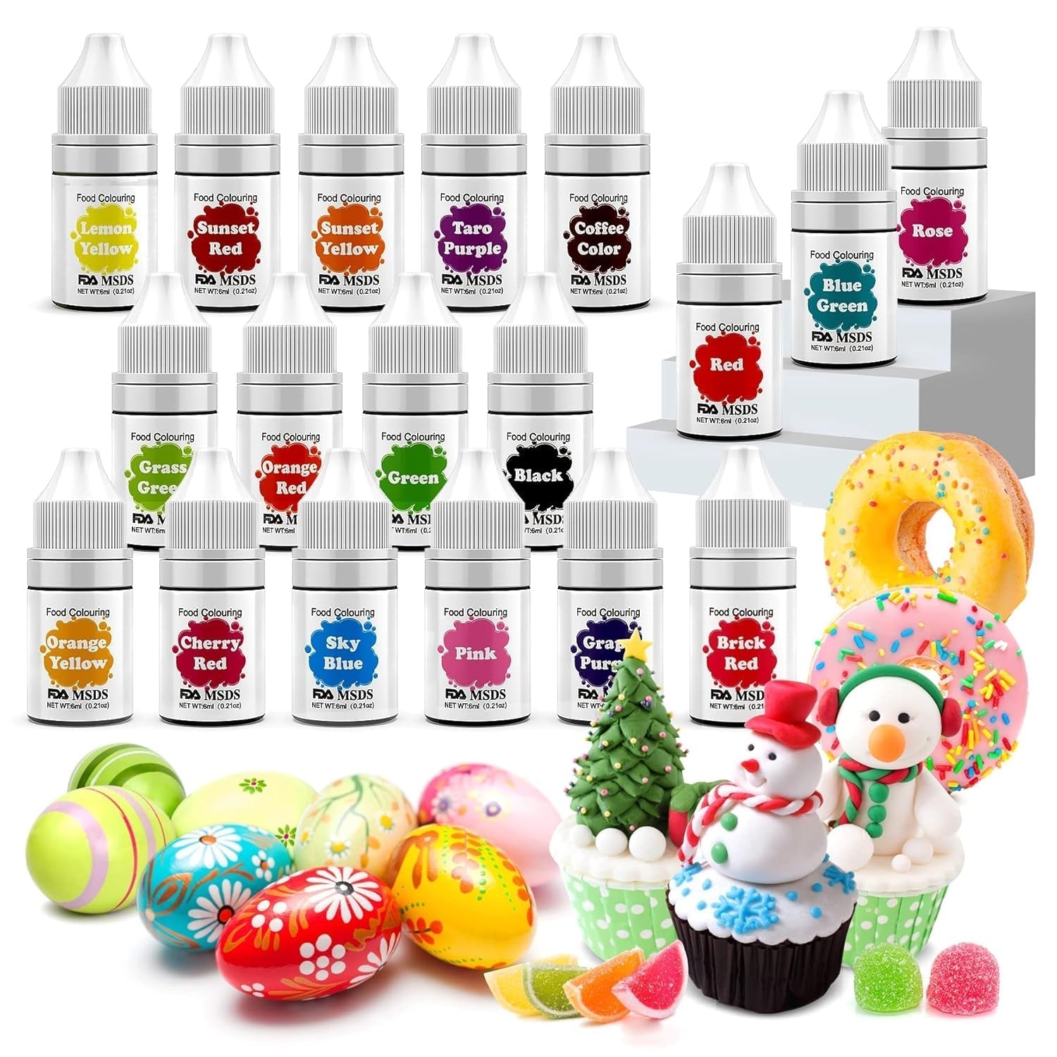 Kleurstof voor levensmiddelen 9 x 10 ml, vloeibare kleurstof voor levensmiddelen - kleurstofset voor het versieren van taarten, macarons, donuts, fudge, glazuur, doe-het-zepen, ijs, zeepkleurstof, spuitpistoolkleurstof