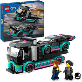 LEGO City Autotransporter met raceauto, speelgoedtruck met verstelbare laadklep en raceauto, bouwset met 2 minifiguren, coureur en vrachtwagenchauffeur, voor kinderen vanaf 6 jaar 60406 Bouwsets Besuche den LEGO-Store Single