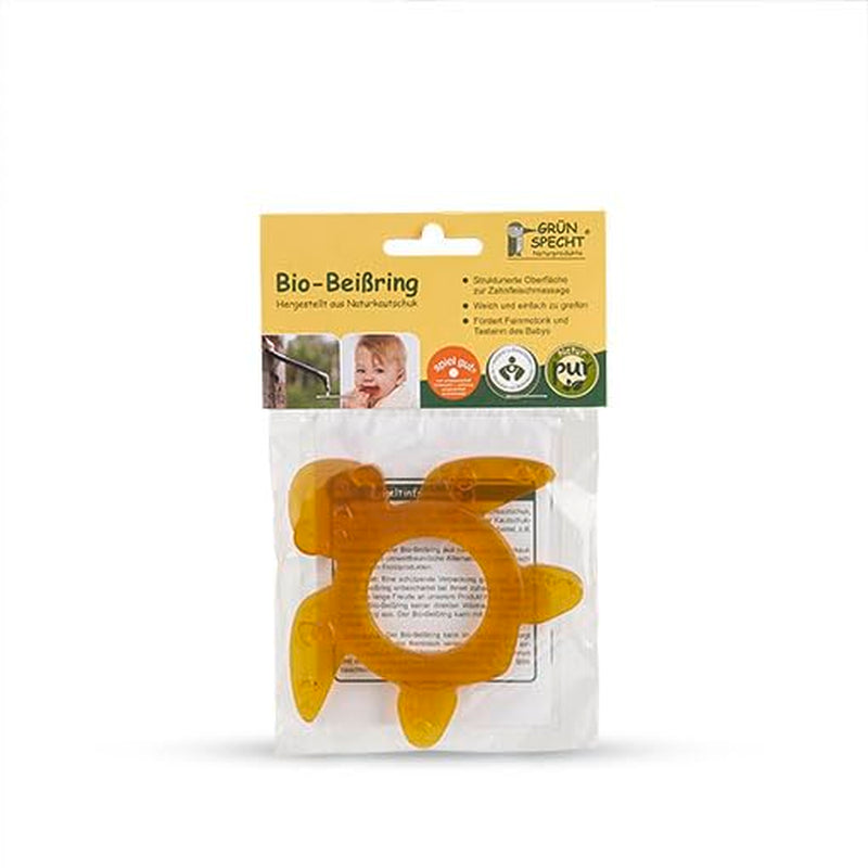 GRÜNSPECHT Biologische natuurrubber bijtring voor tandjesbaby's, masseert tandvlees, BPA-vrij, zacht, bevordert de fijne motoriek, schildpad (639-V2), bruin