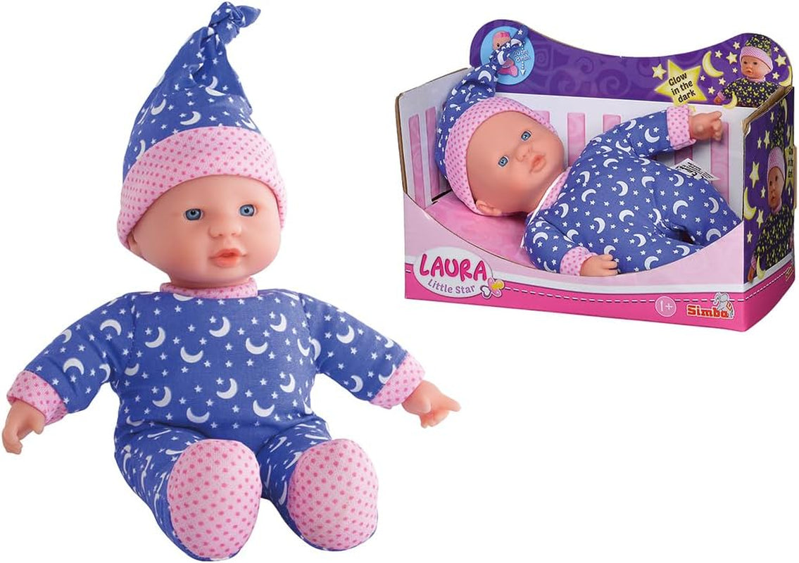 Simba 105010010 - Laura Little Star-pop van zacht lichaam in een schattige jurk en gloeiende maan en sterrenhoed 20 cm gloeiende babypop vanaf 12 maanden