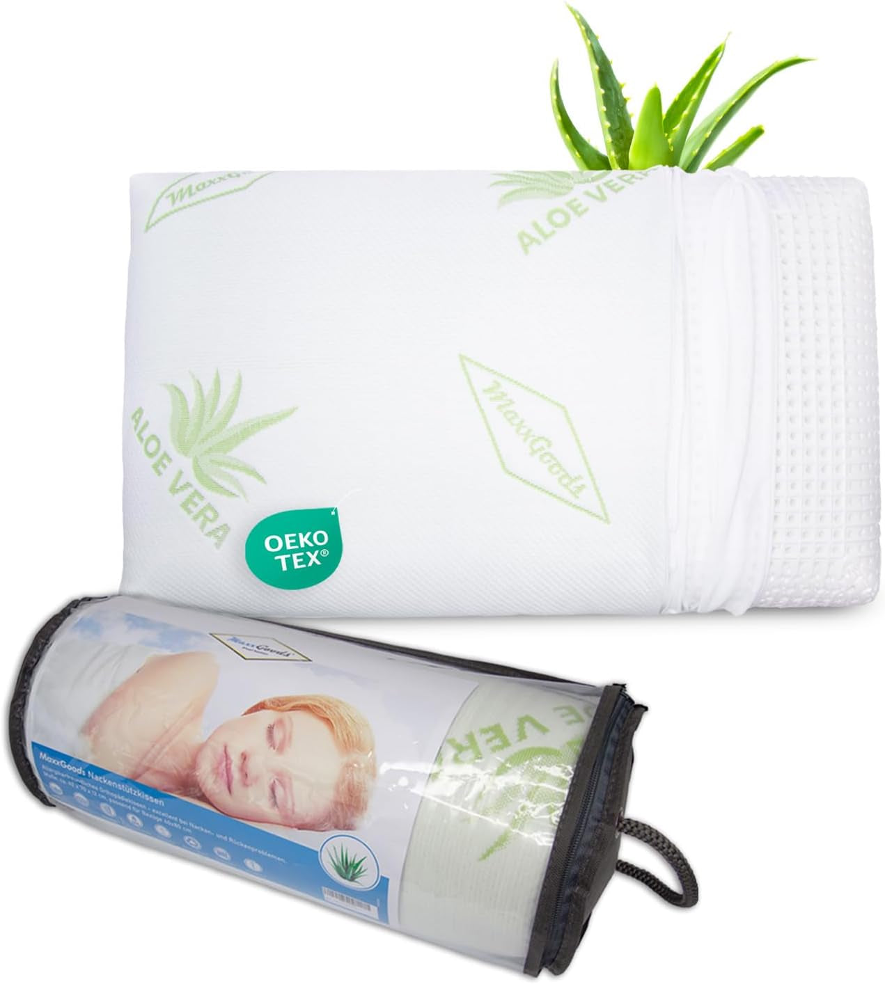 Maxxgoods Orthopedisch kussen Visco gelschuim neksteunkussen met aloë vera beschermhoes en 100% katoenen binnenhoes - kussen voor buik-, rug- en zijslapers (42 cm x 70 cm x 12 cm) Naty Shop Cervicale orthopedische kussens 42 x 70 x 12 cm