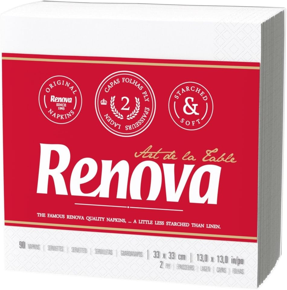 Renova papieren servetten, witte tafelcocktailstijl - 90 servetten (pak van 2)